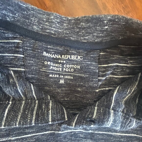 Banana Republic Men's Indigo Stripped Cotton Pique Short Sleeve Polo Medium - Picture 3 of 3